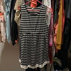 Pink blush striped tank top with crochet detail